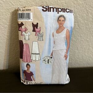 Vintage Sewing Pattern Simplicity Skirt Tank Top Short Sleeve Wedding Dress 1990